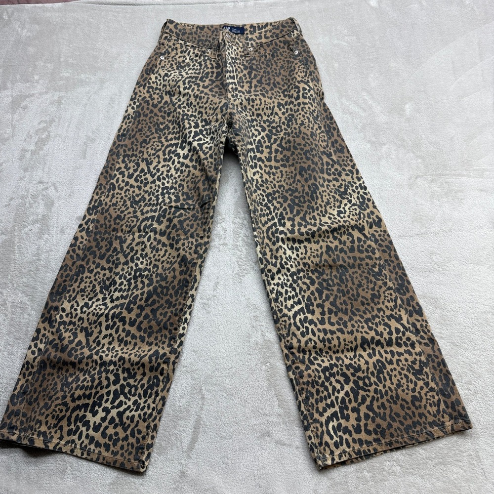 Gap Wide Leg Jeans Women 4/27R Leopard Print High Rise Denim Streetwear Mob Wife